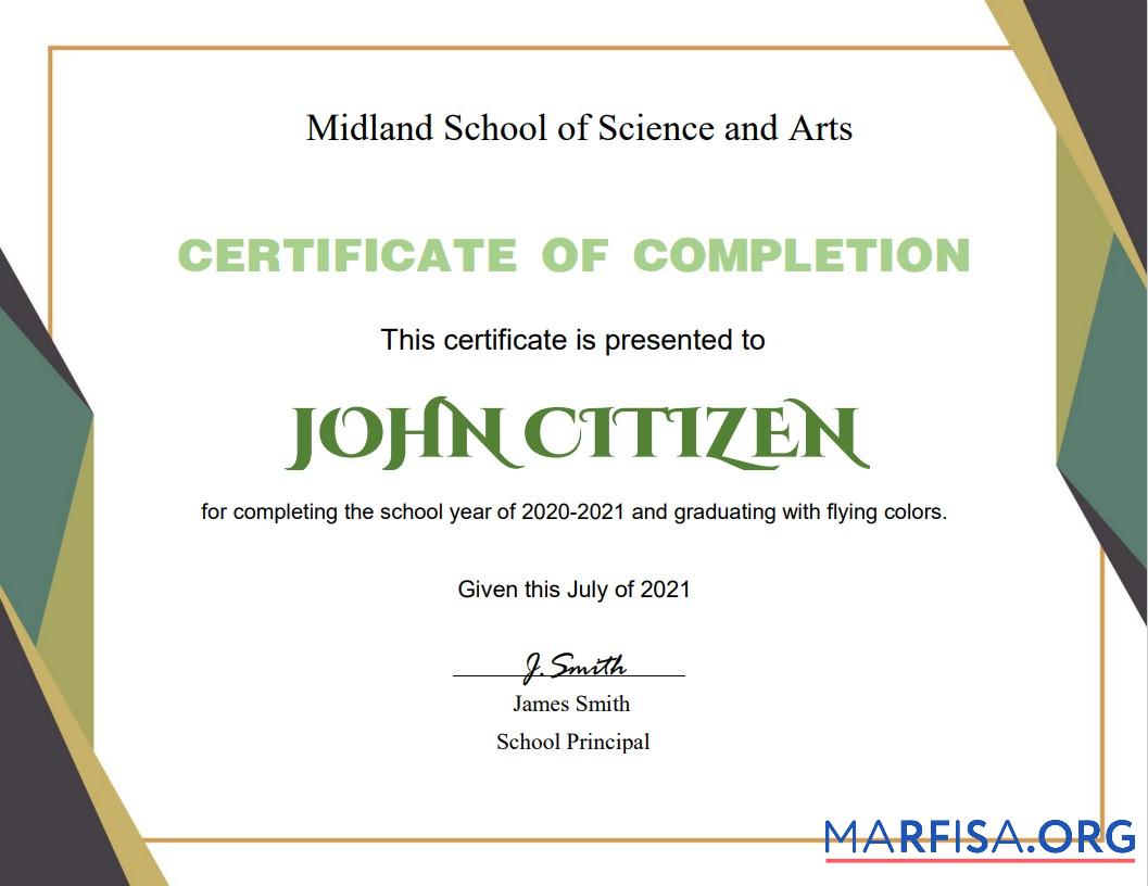 Downloadable USA Graduation certificate template in Word and PDF format